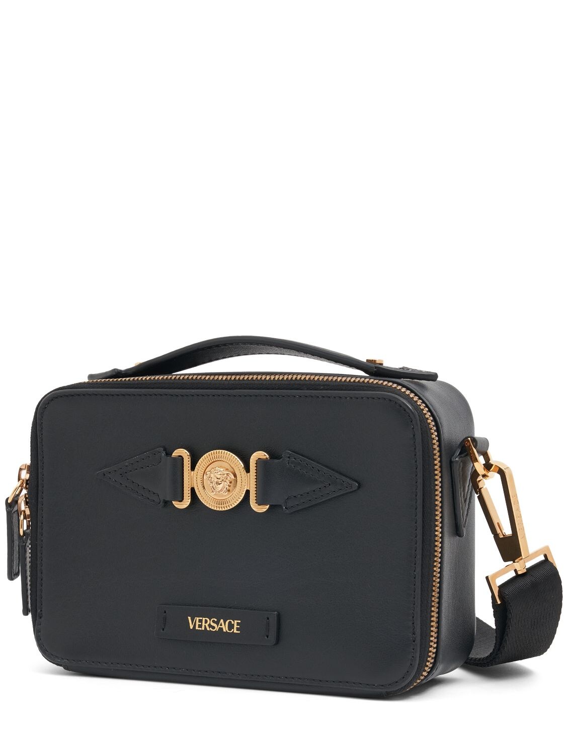 Shop Versace Medusa Small Leather Camera Bag In Black