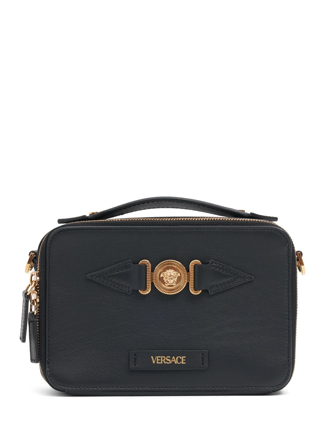 Versace Medusa Small Leather Camera Bag In Black