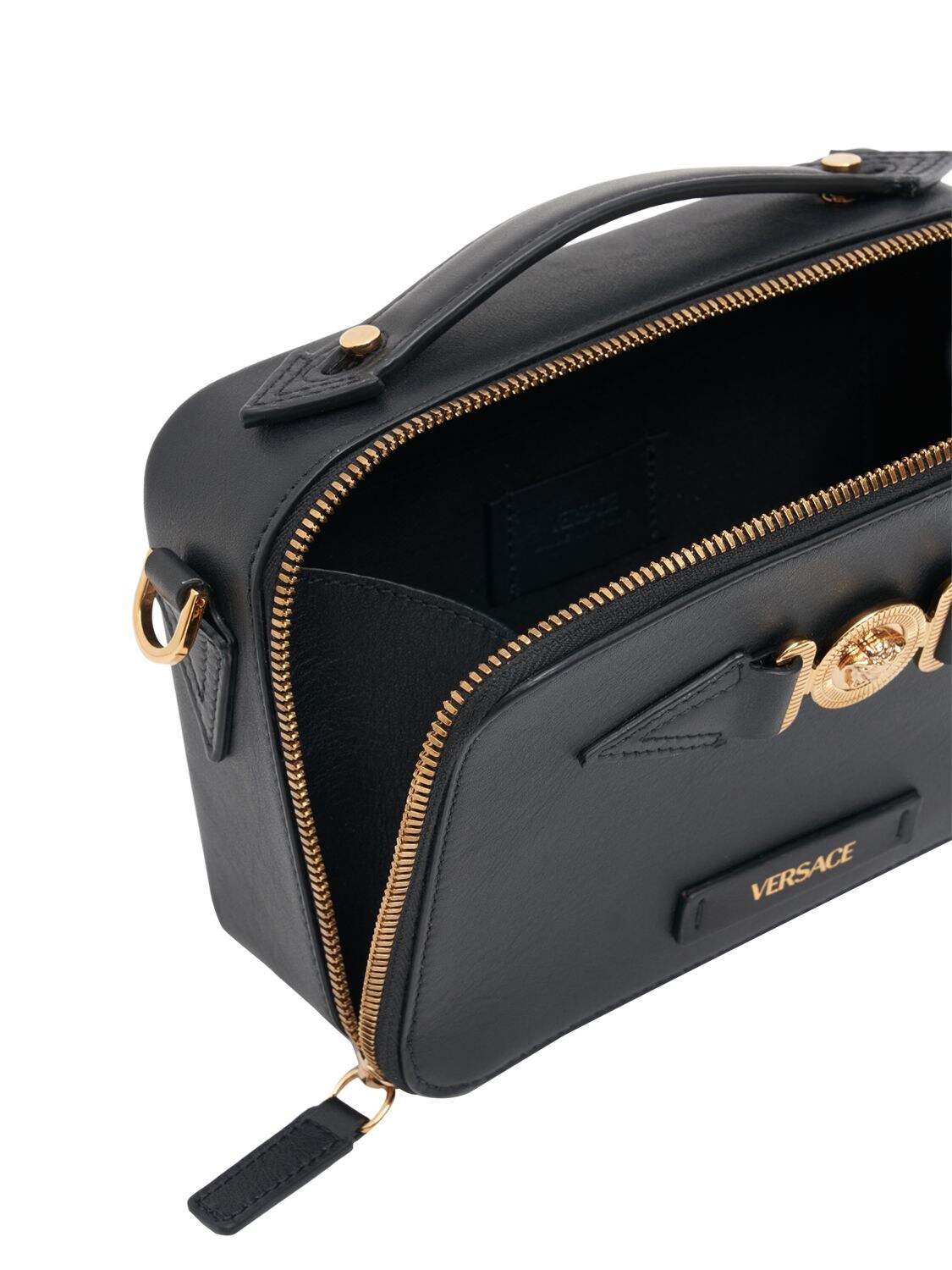 Shop Versace Medusa Small Leather Camera Bag In Black