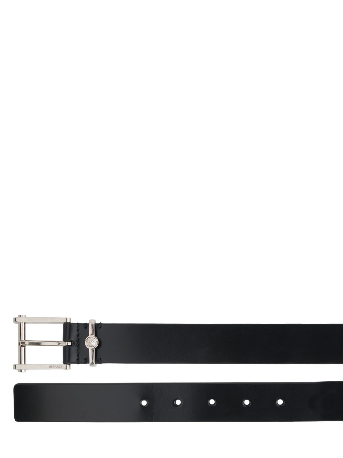 Shop Versace 30mm Leather Belt In Black,silver
