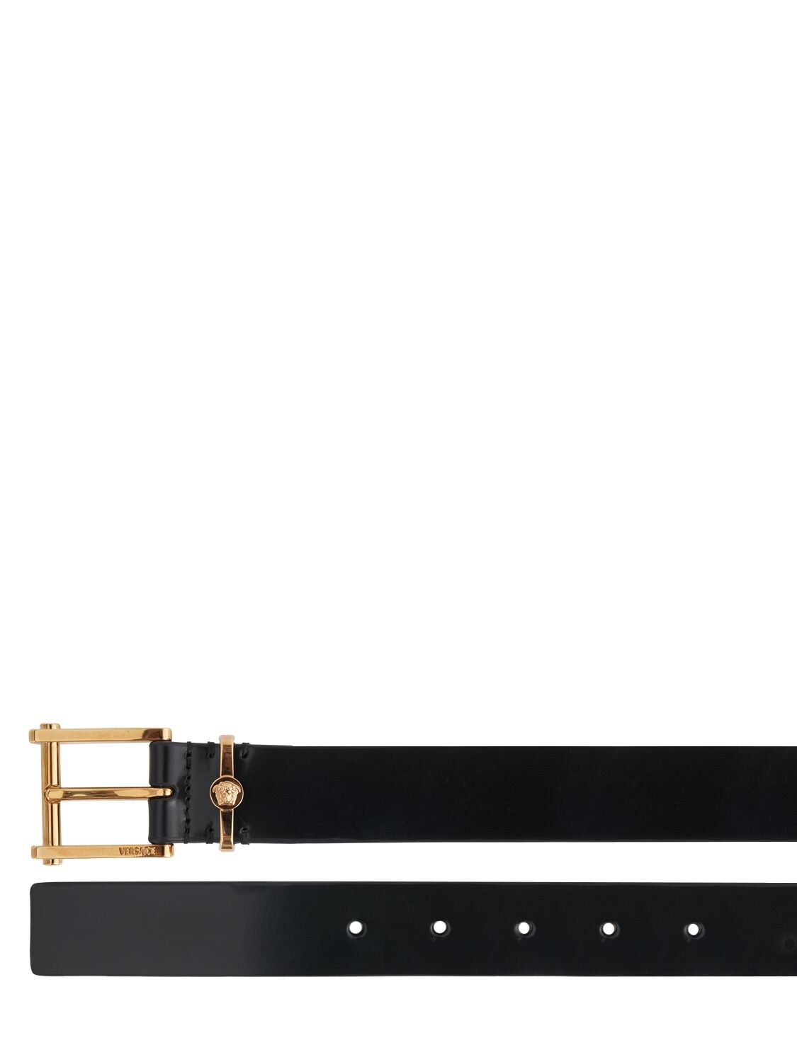 Shop Versace 30mm Leather Belt In Black,gold