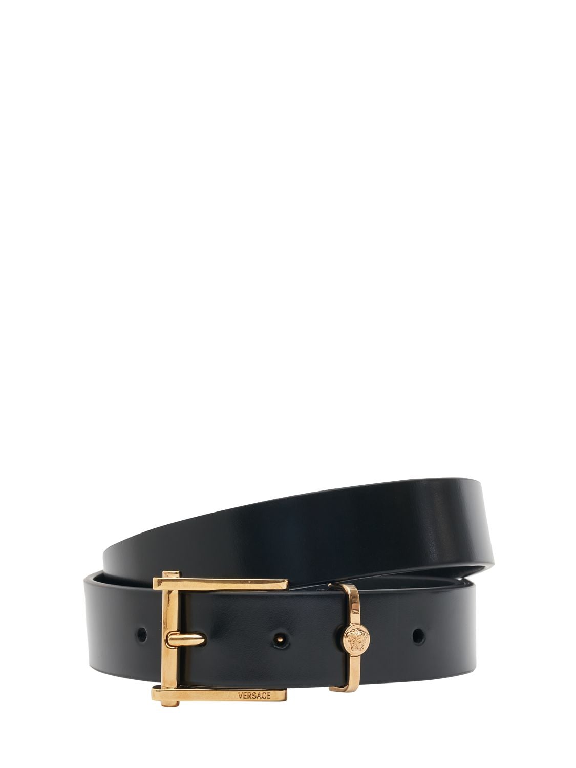 Versace 30mm Leather Belt In Black,gold