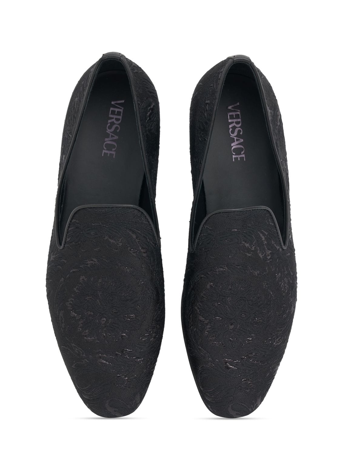 Shop Versace Jacquard Loafers In Black