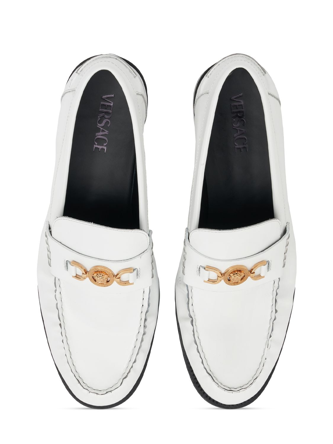 Shop Versace Medusa Leather Loafers In White