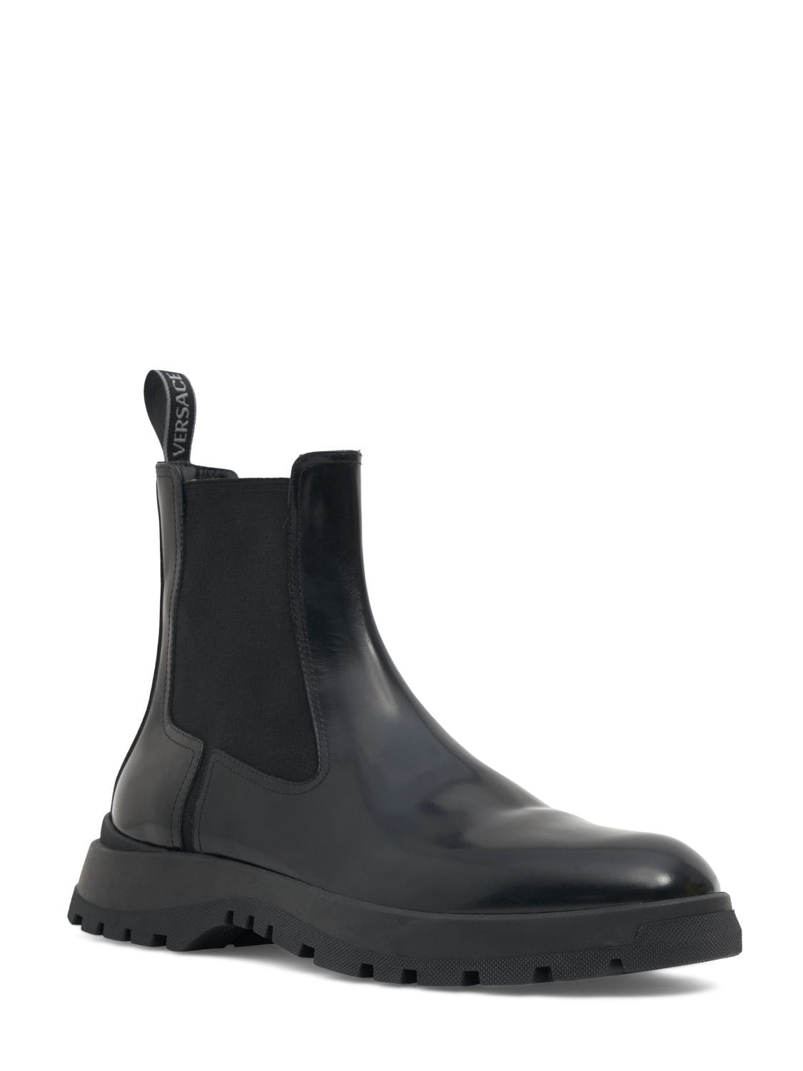 Shop Versace Leather Chelsea Boots In Black