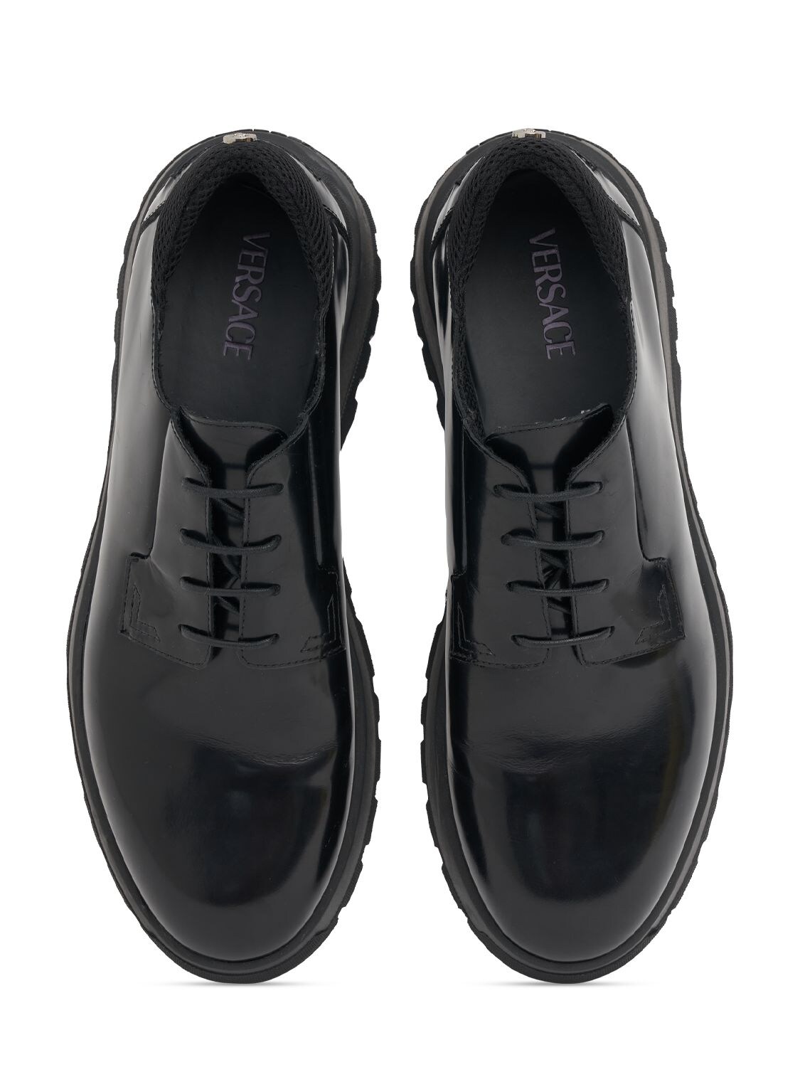 Shop Versace Leather Lace-up Shoes In Black