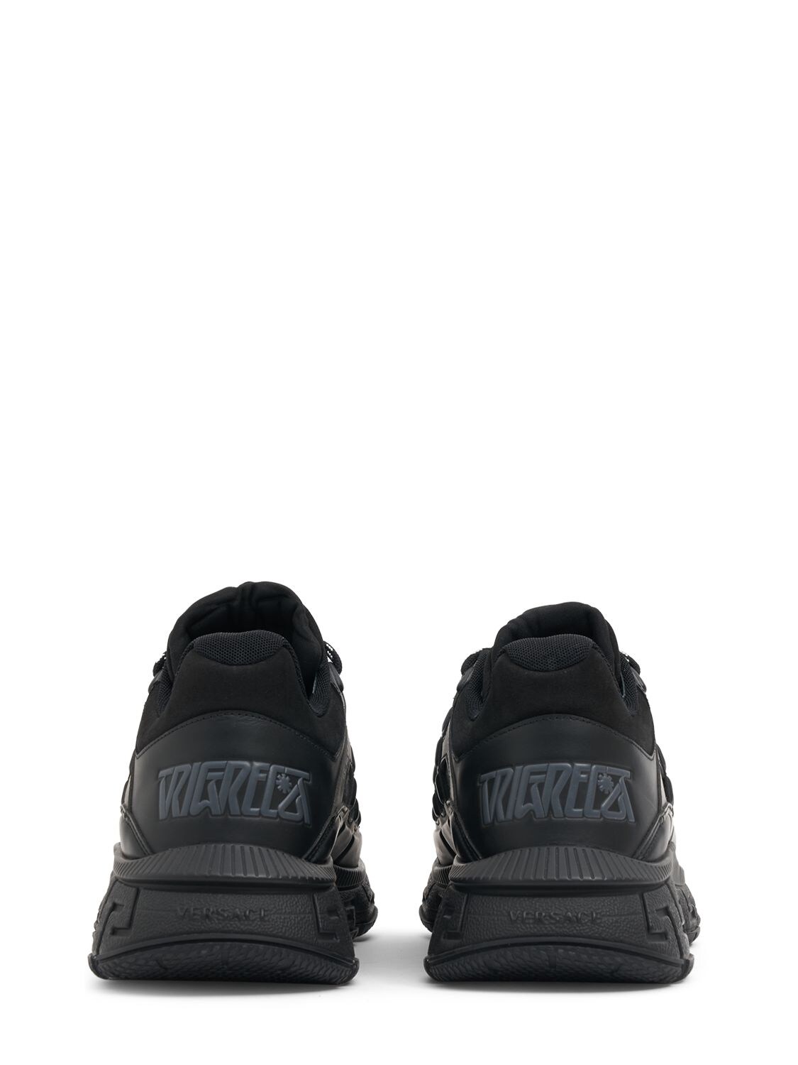 Shop Versace Leather Sneakers In Black