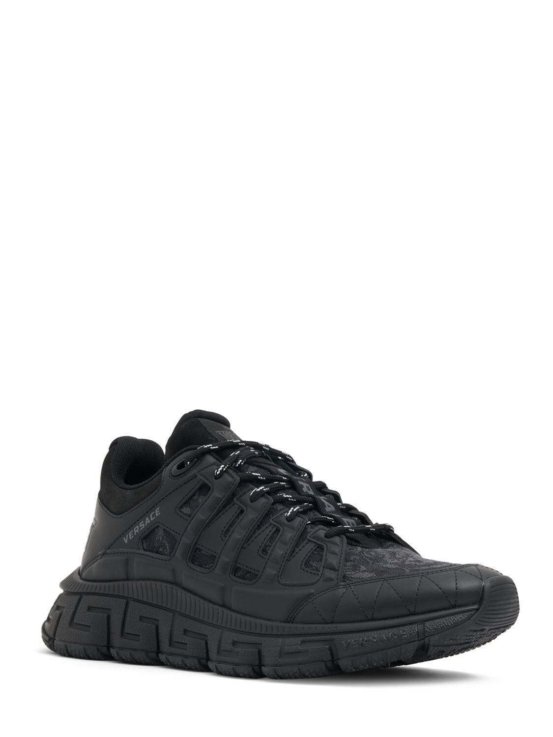 Shop Versace Leather Sneakers In Black