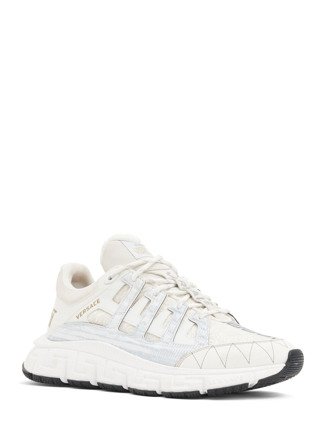 Shop Versace Leather Sneakers In White,gold
