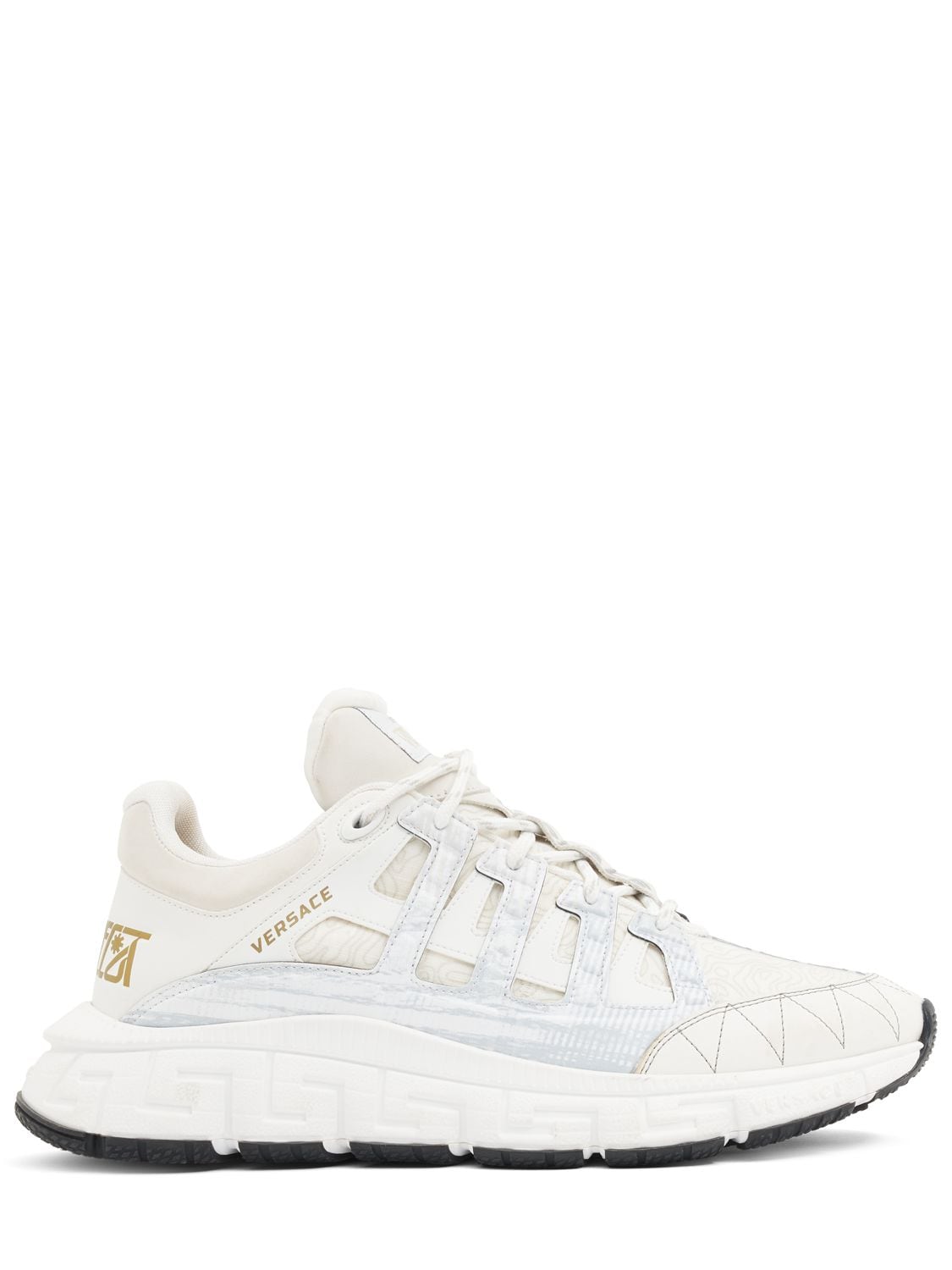 Versace Leather Sneakers In White,gold