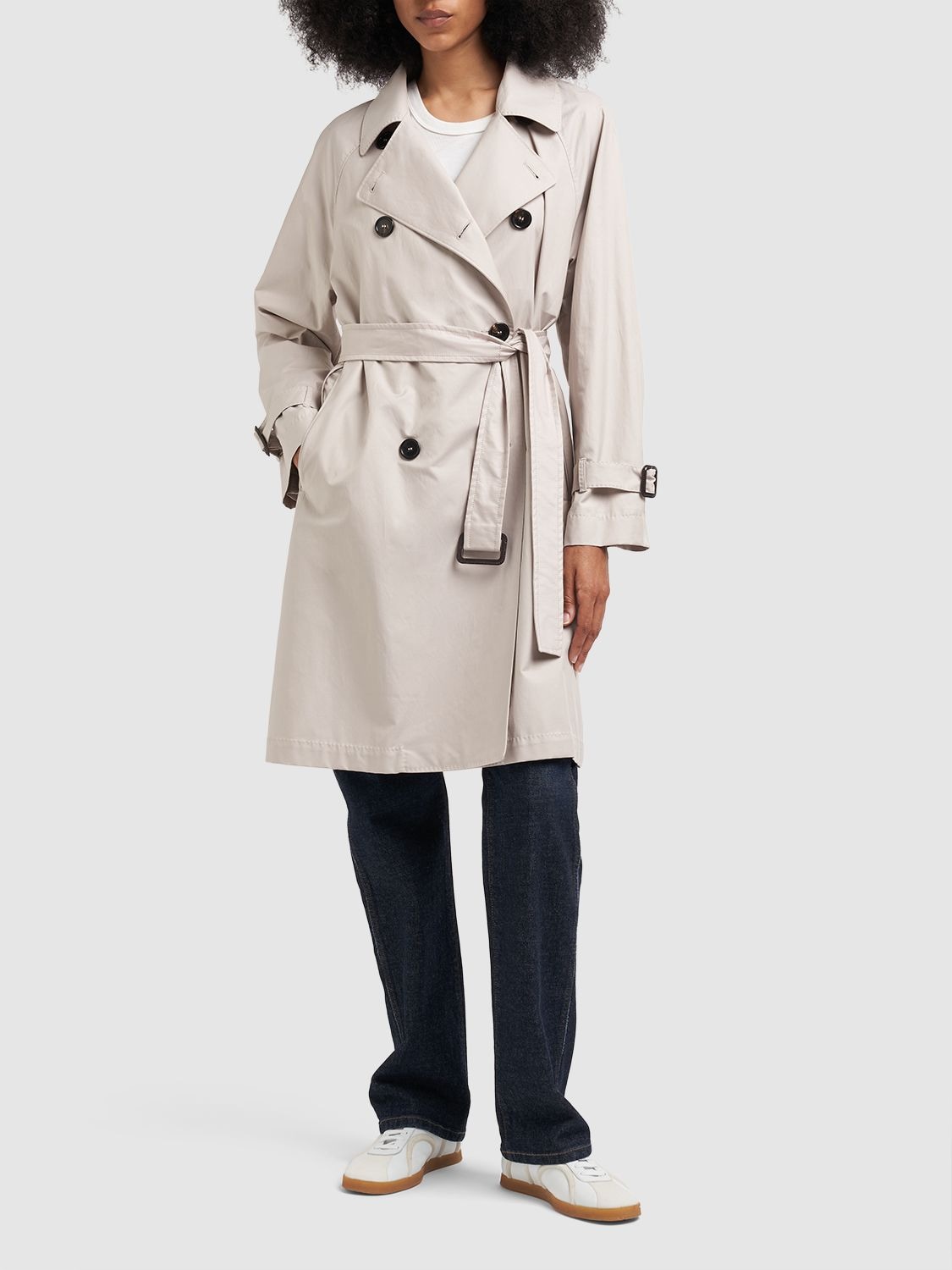 Max Mara Titrench Cotton Twill Midi Trench Coat In Ecru