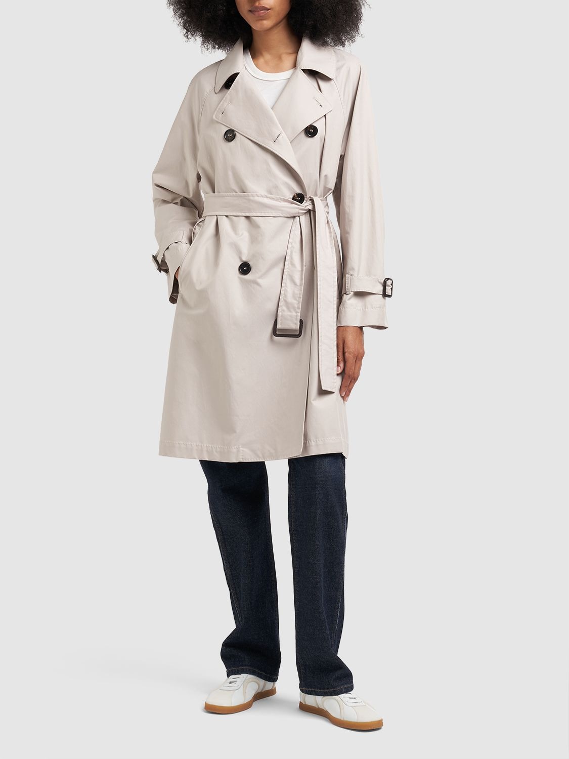 Shop Max Mara Titrench Cotton Twill Midi Trench Coat In Ecru