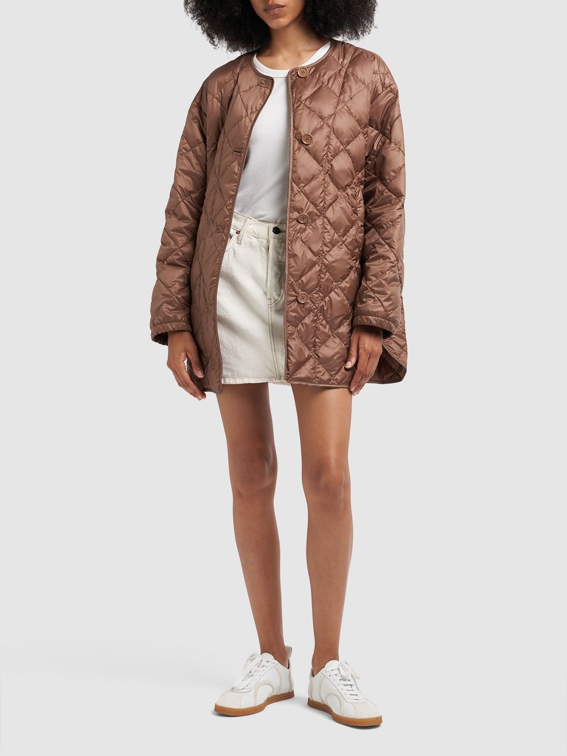 Shop Max Mara Csoft Tech Quilted Maxi Down Jacket In Light Brown