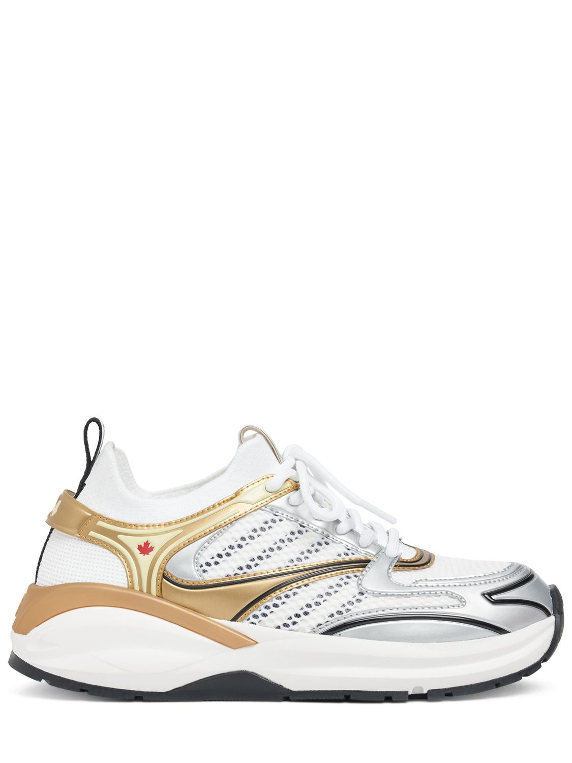 Shop Dsquared2 Dash Leather & Mesh Sneakers In White,gold