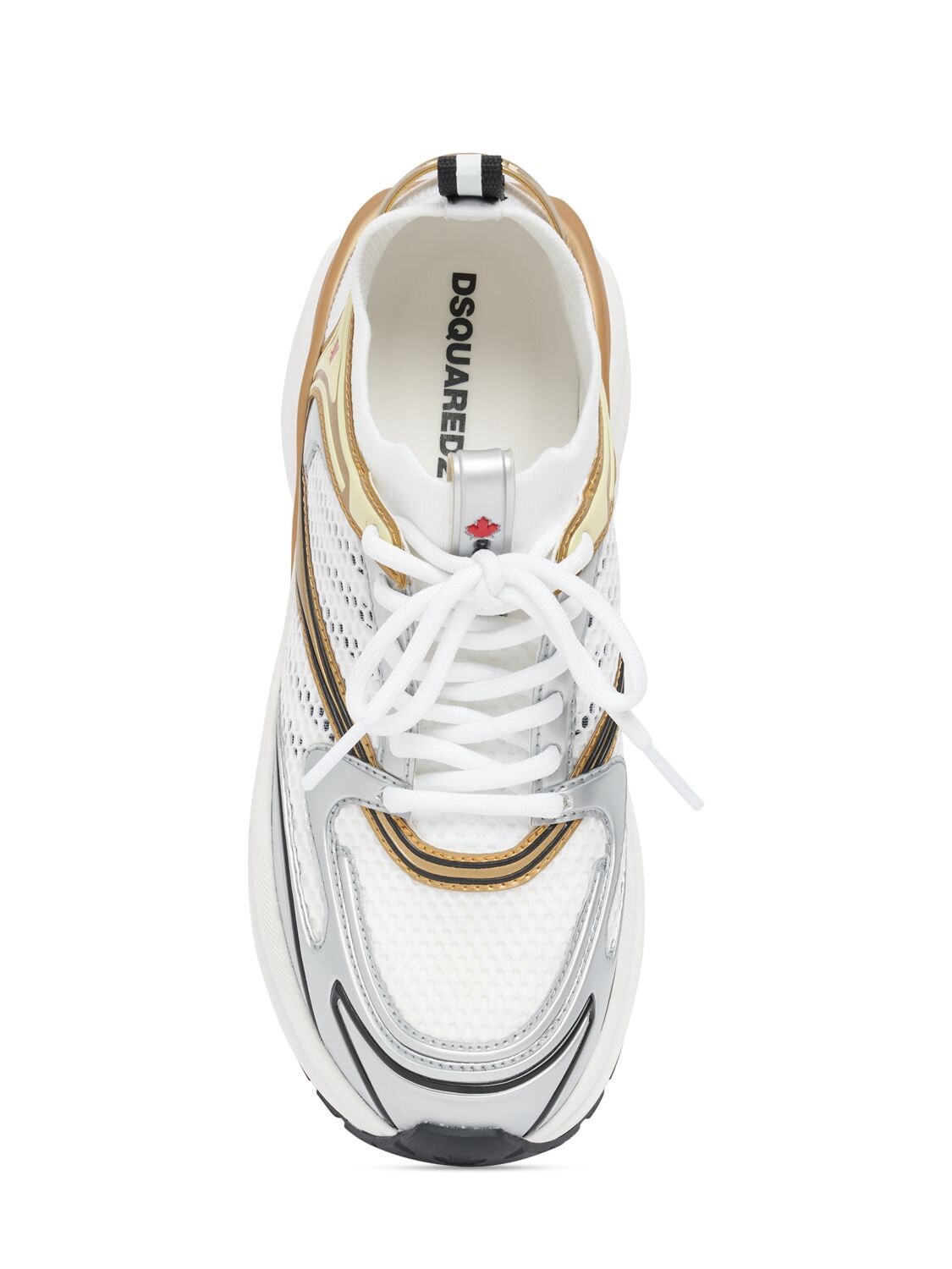 Shop Dsquared2 Dash Leather & Mesh Sneakers In White,gold