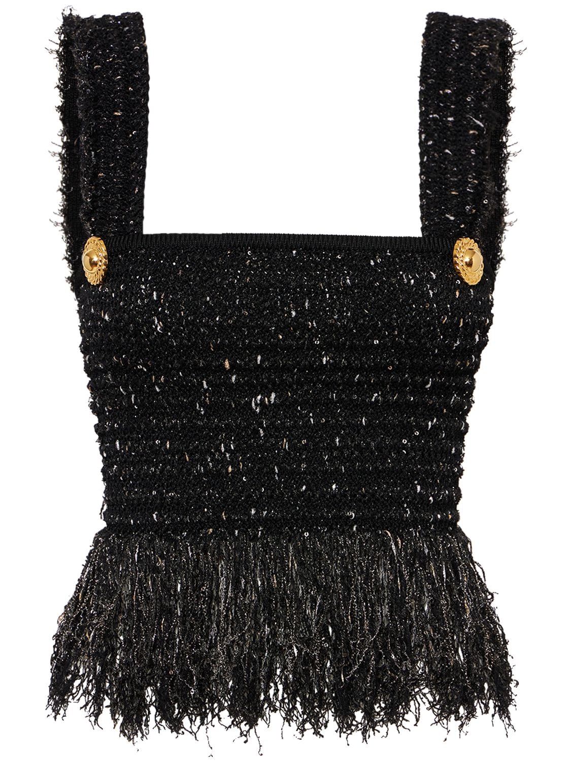 Balmain Glittered Tweed Square Neck Top In Black