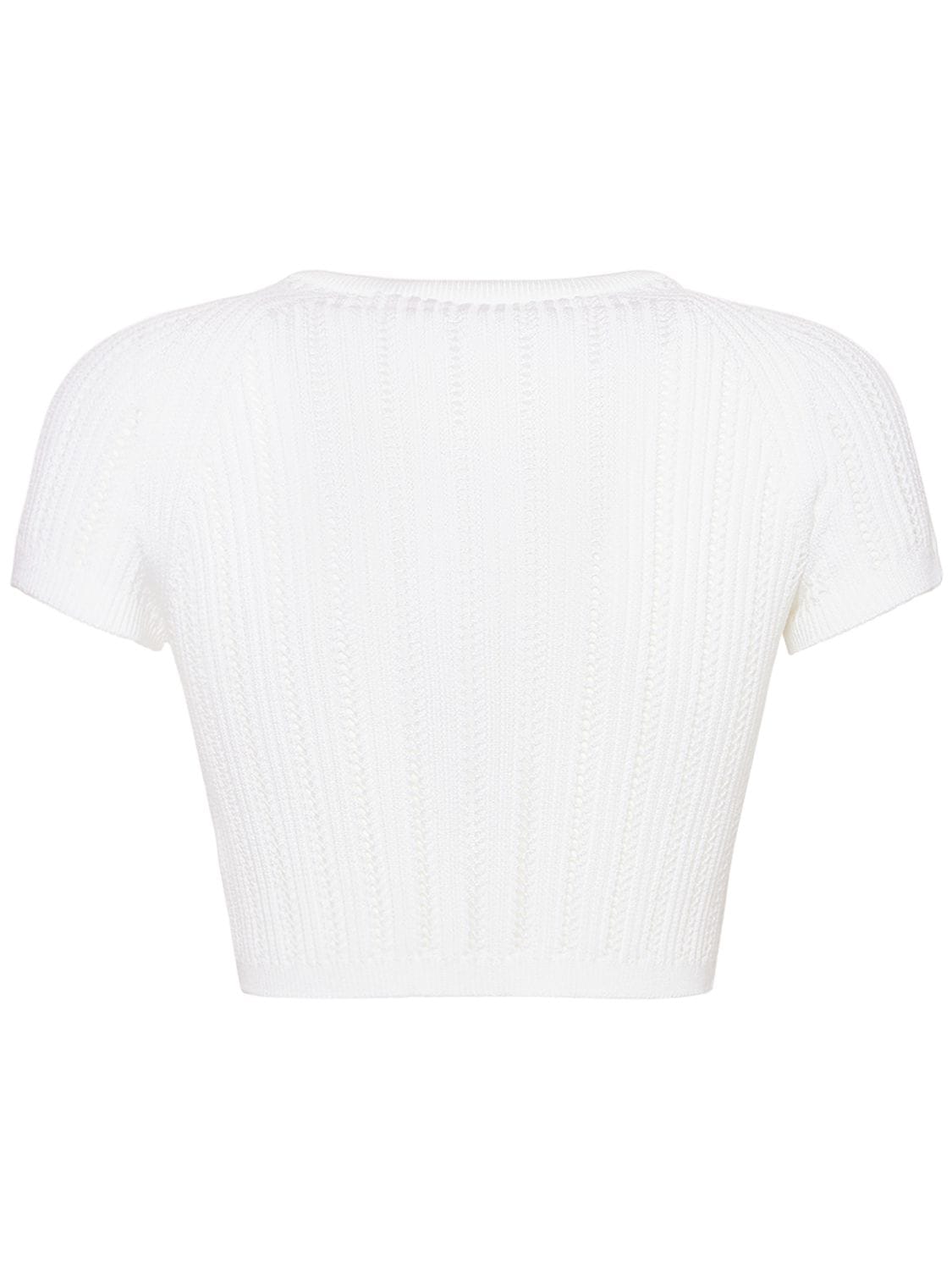 Shop Balmain Embellished Knit Crop Top In White