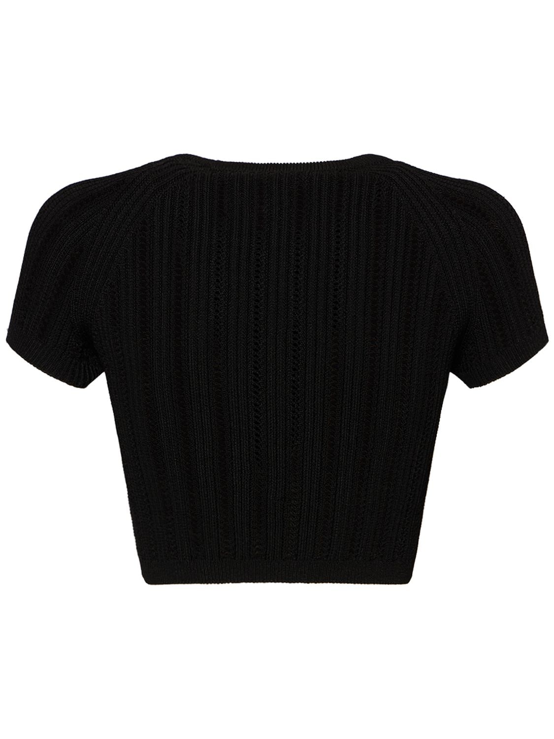 Shop Balmain Embellished Knit Crop Top In Black