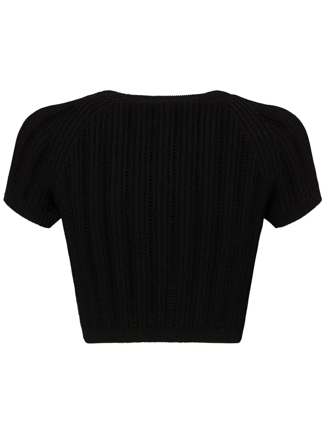 Shop Balmain Embellished Knit Crop Top In Black