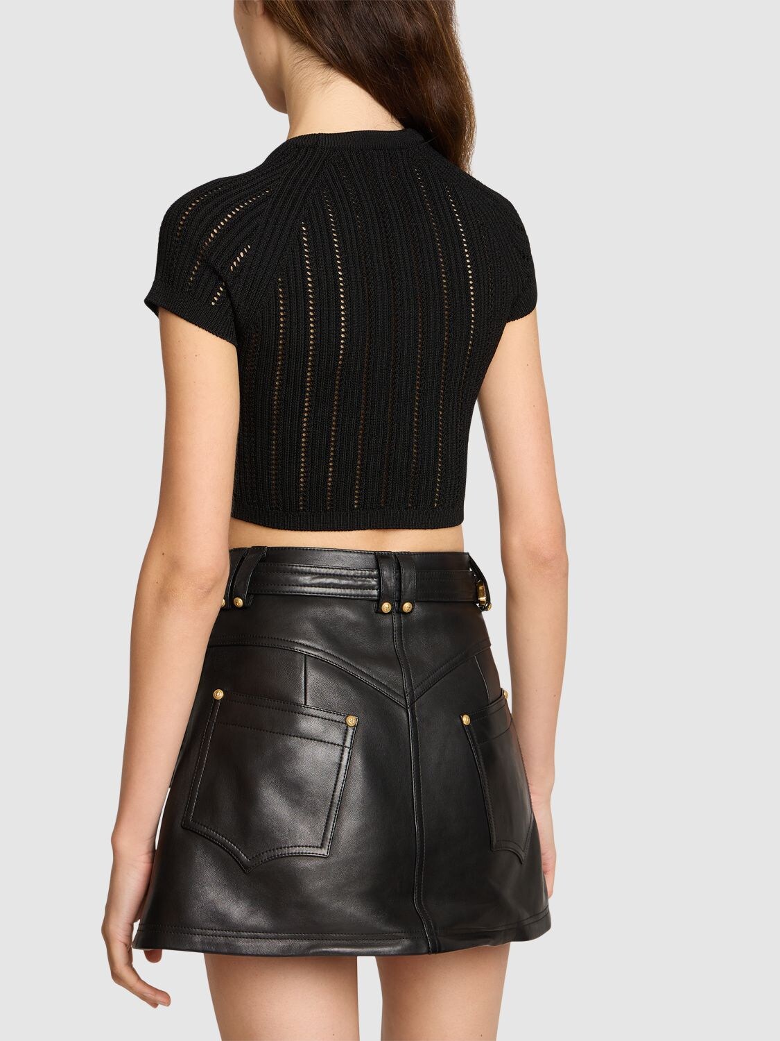 Shop Balmain Embellished Knit Crop Top In Black