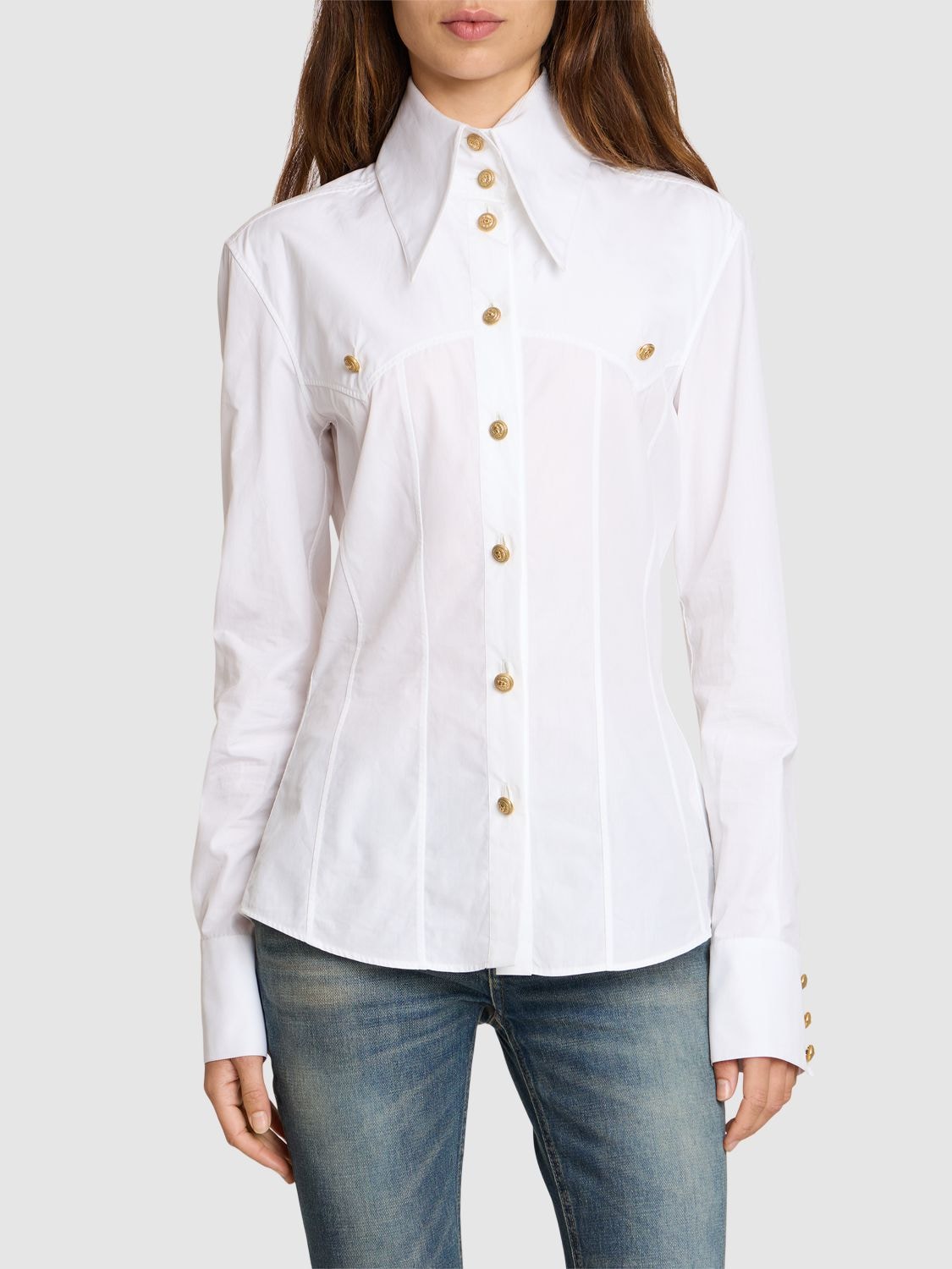 Shop Balmain Poplin Western Shirt In White