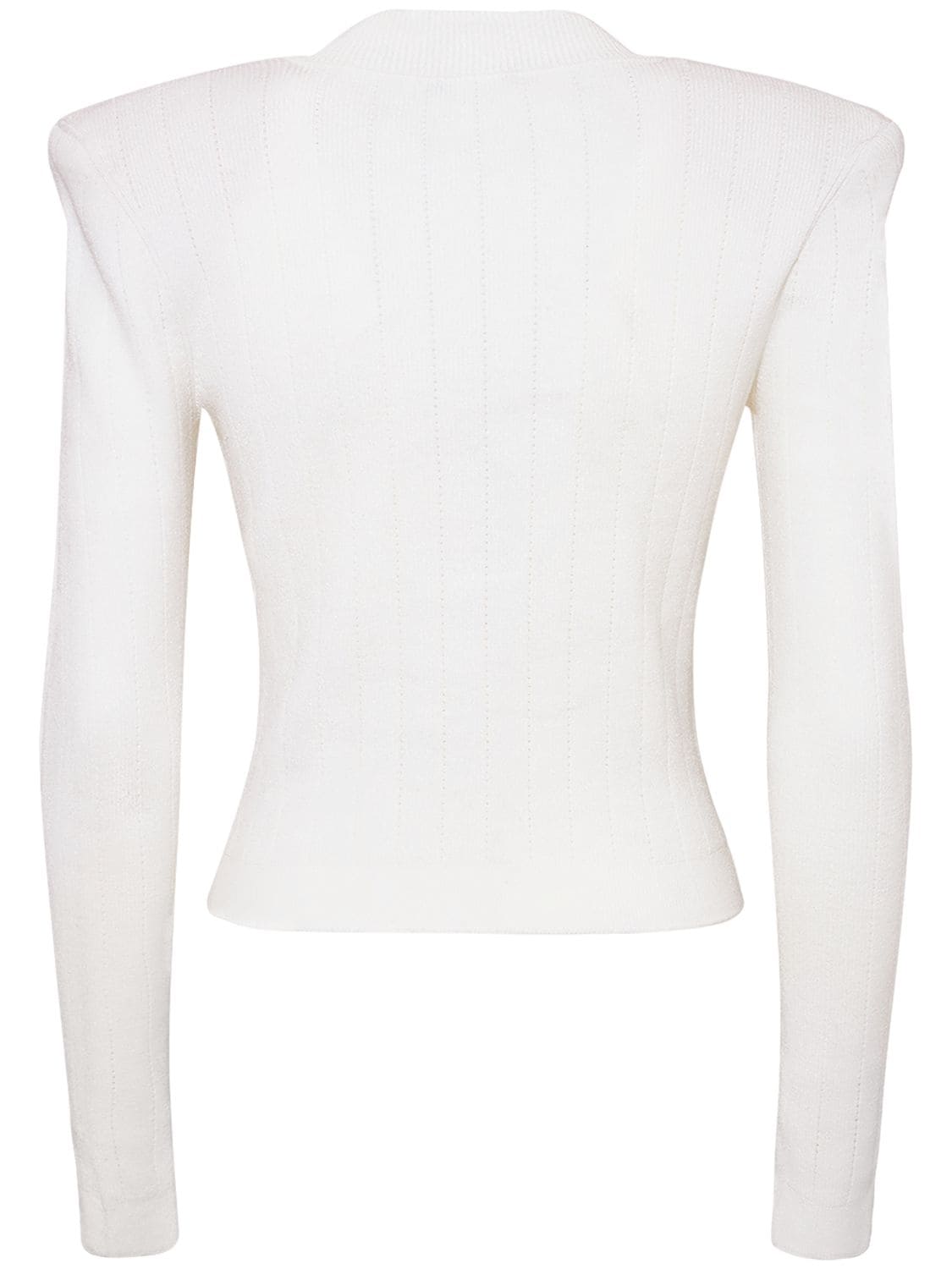 Shop Balmain Knit Cropped Cardigan In White