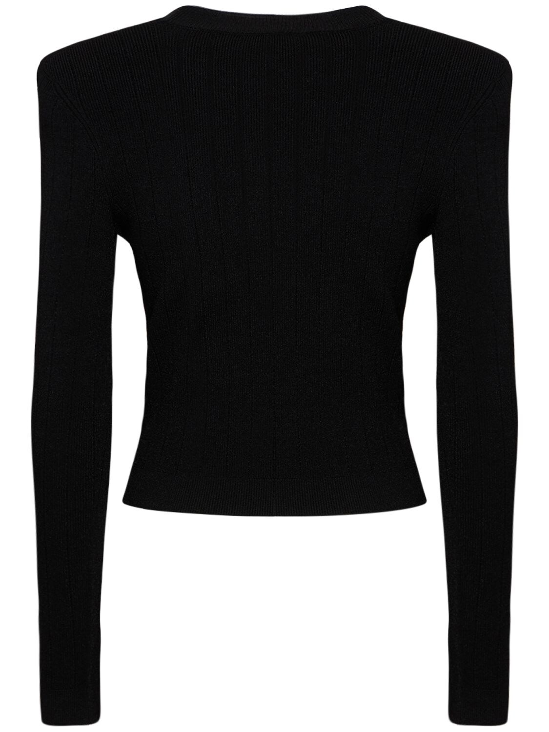Shop Balmain Knit Cropped Cardigan In Black