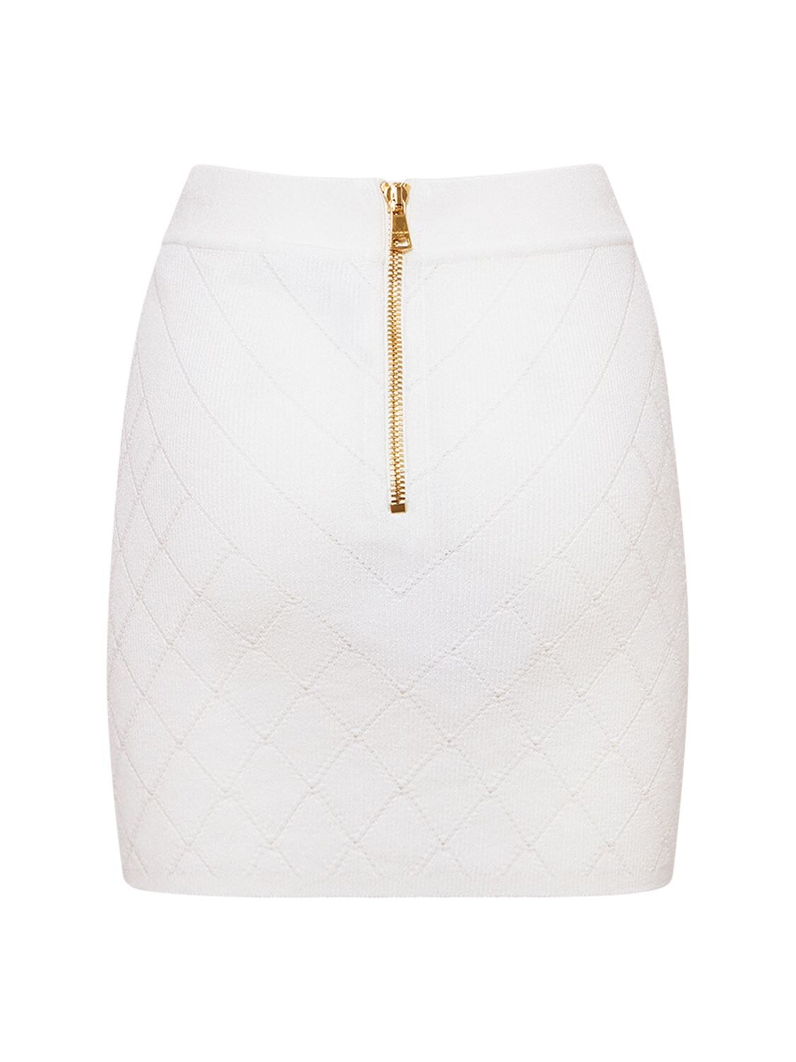 Shop Balmain Knit Mini Skirt W/buttons In White
