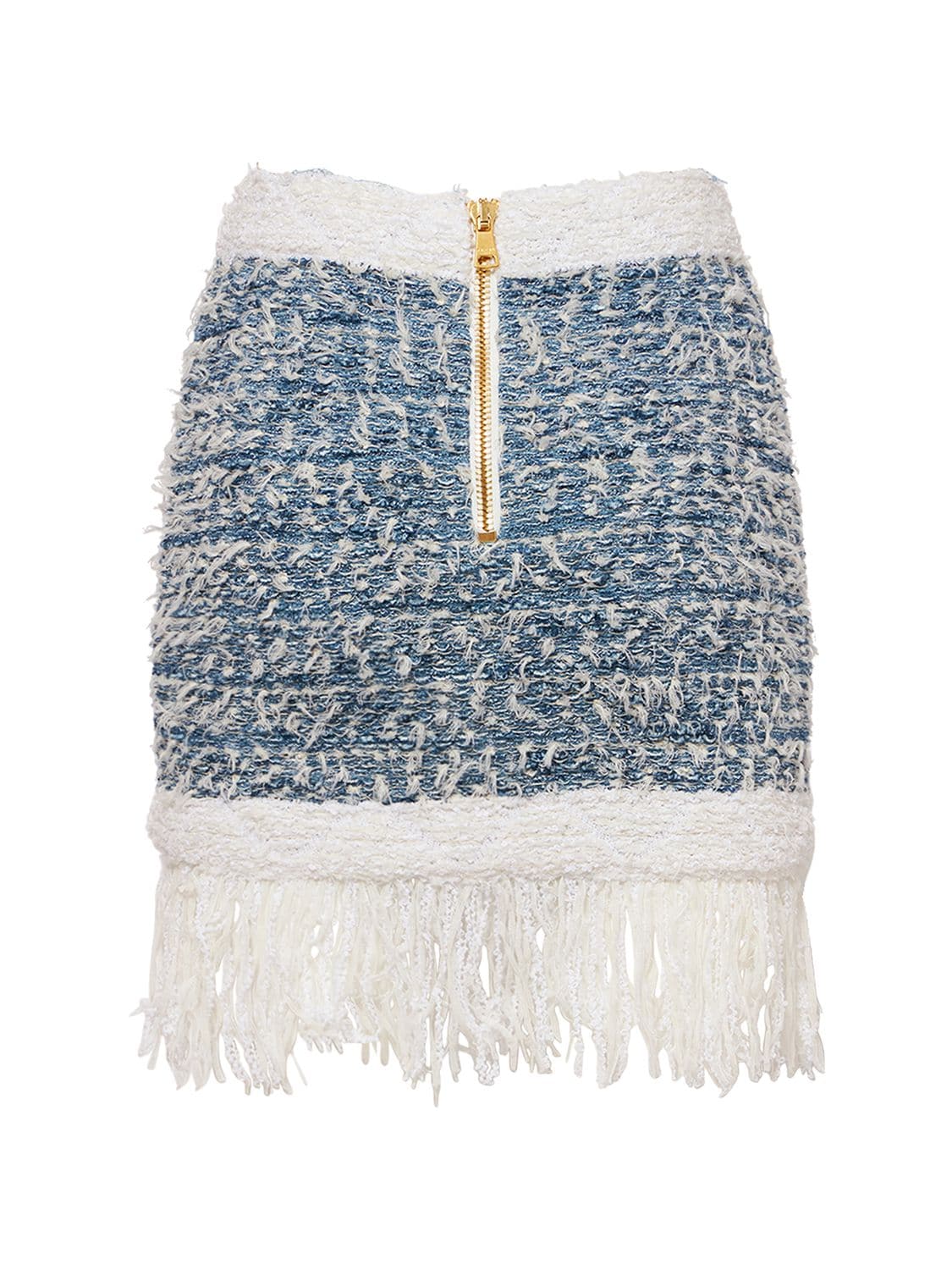Shop Balmain Viscose Blend Tweed Mini Skirt In Blue,white