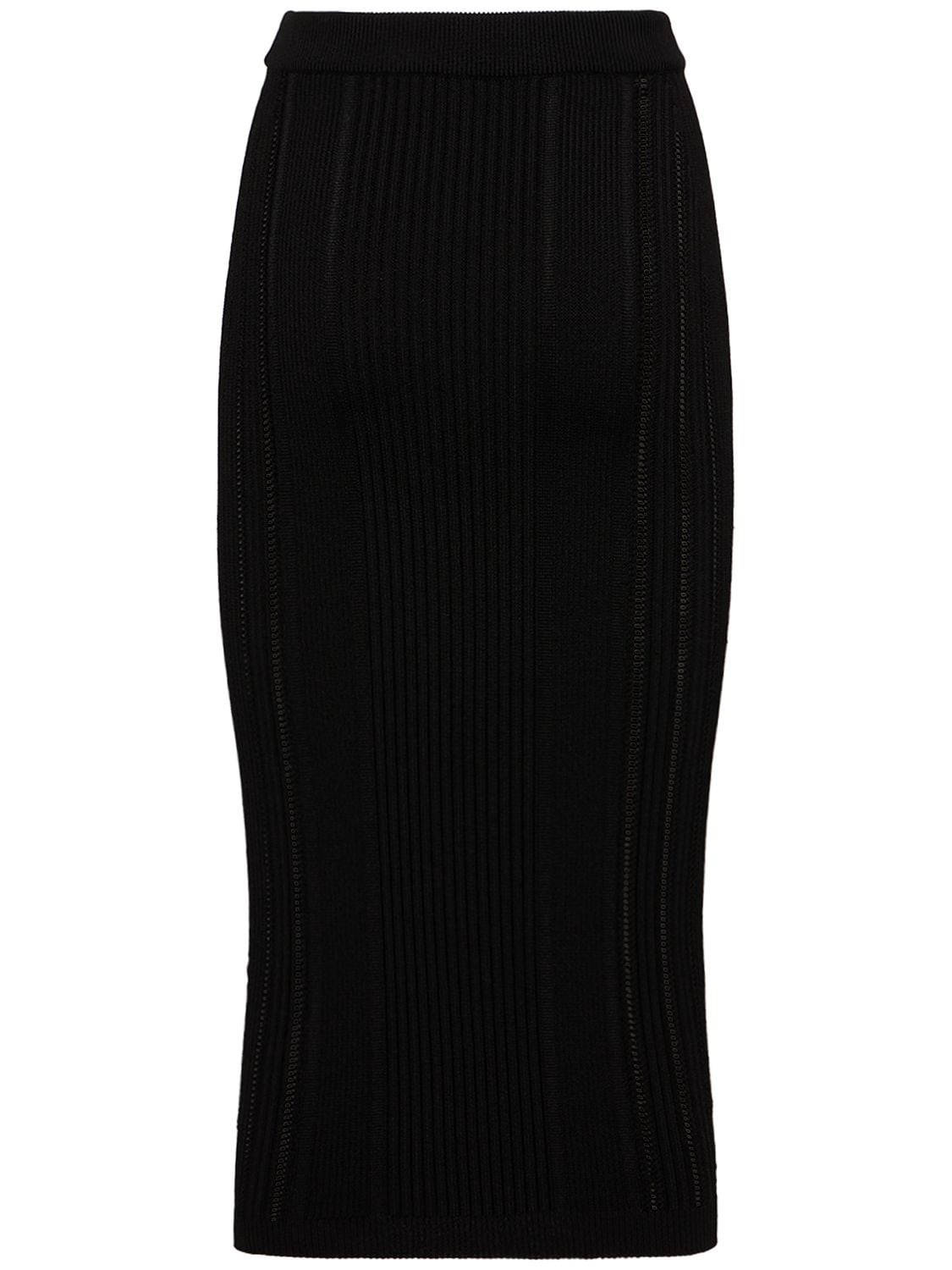Shop Balmain Embellished Knit Midi Skirt In Black