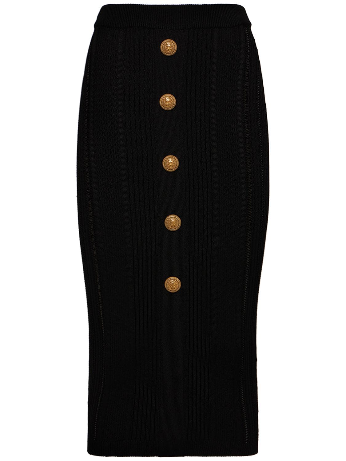 Shop Balmain Embellished Knit Midi Skirt In Black