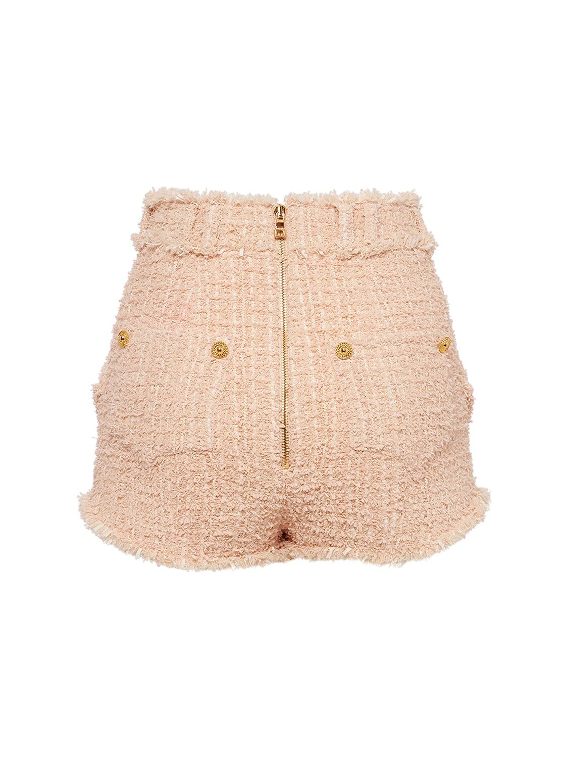 Shop Balmain Tweed Mini Shorts In Light Pink