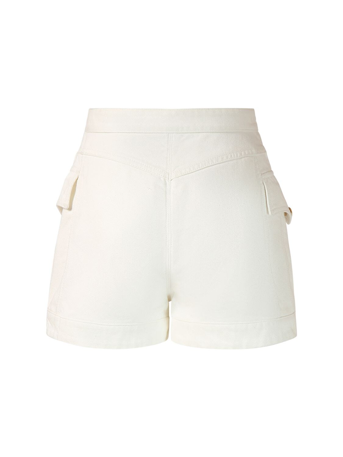 Shop Balmain Buttoned Denim Shorts In White