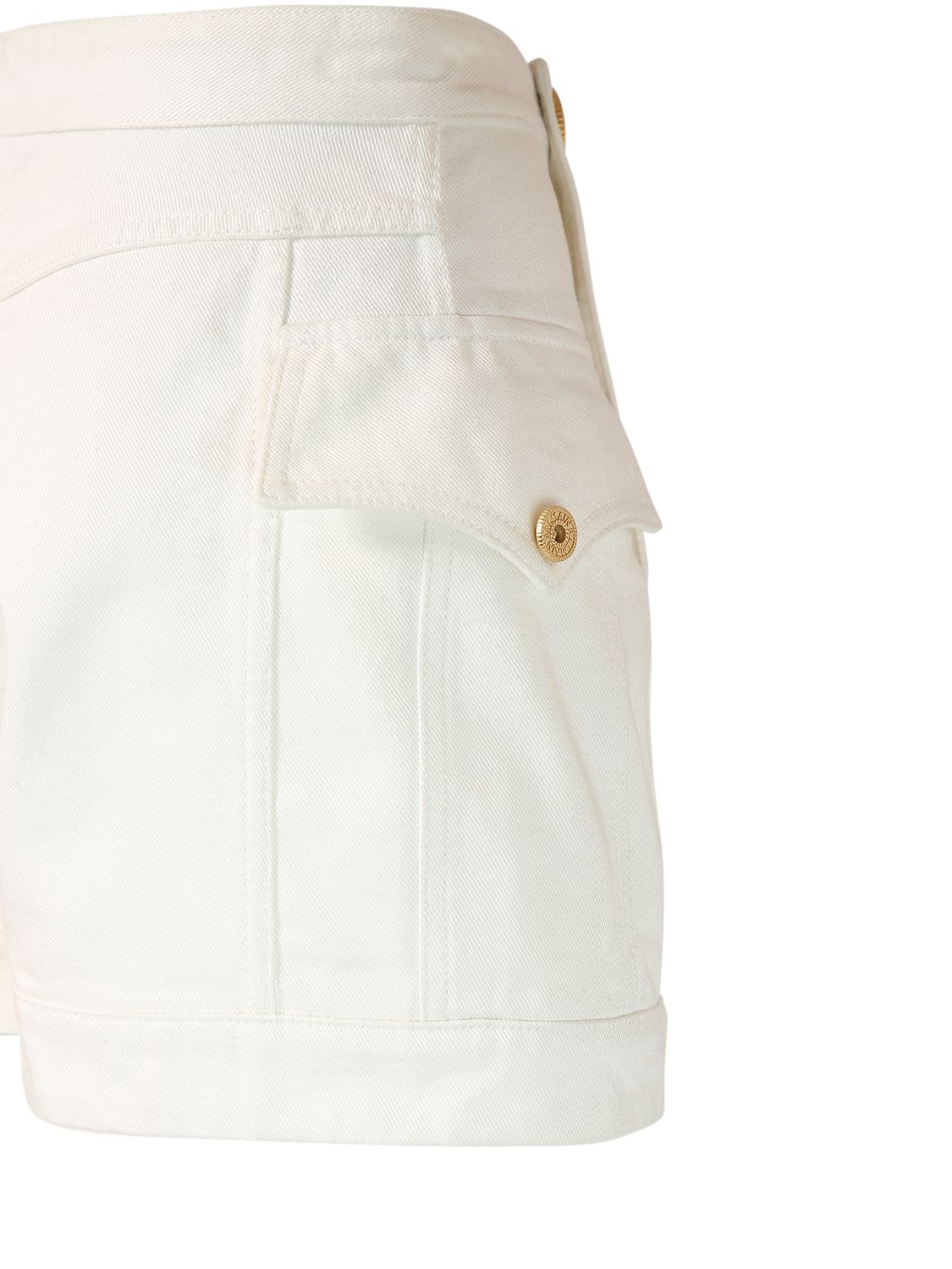 Shop Balmain Buttoned Denim Shorts In White