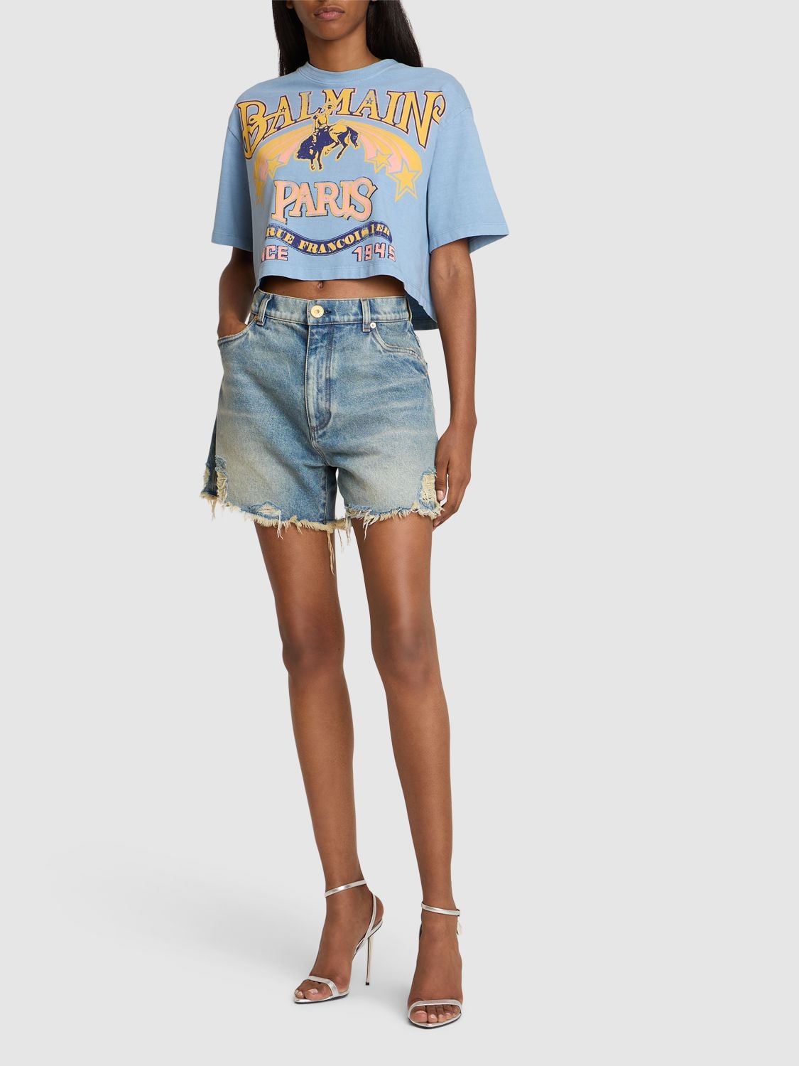 Shop Balmain Raw Cut Denim Shorts In Blue