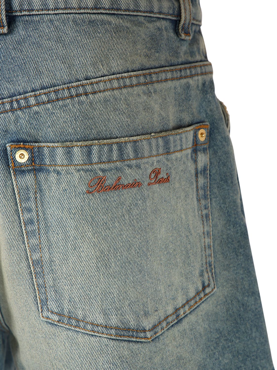 Shop Balmain Raw Cut Denim Shorts In Blue