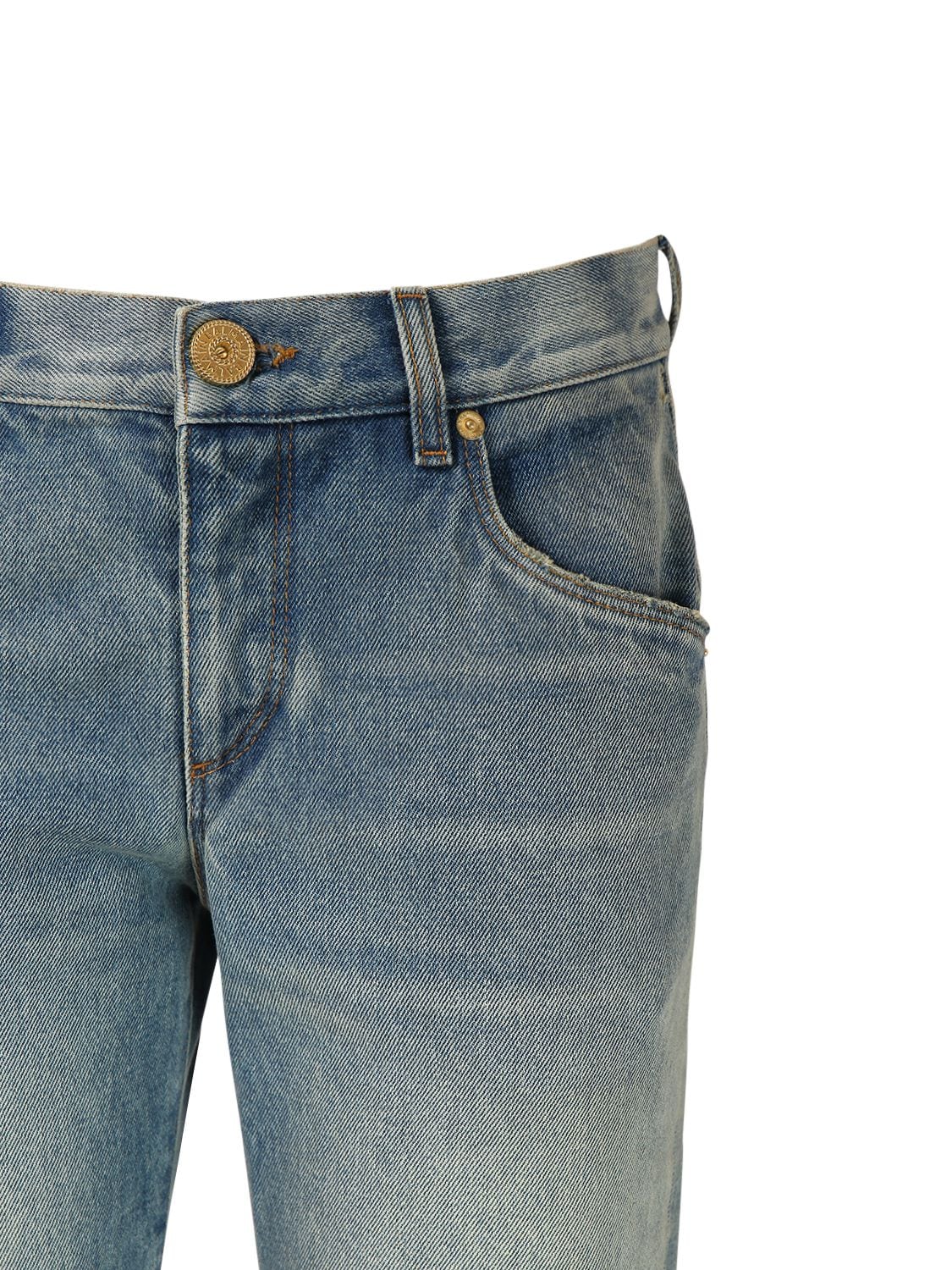 Shop Balmain Western Crop Flared Denim Jeans In Blue
