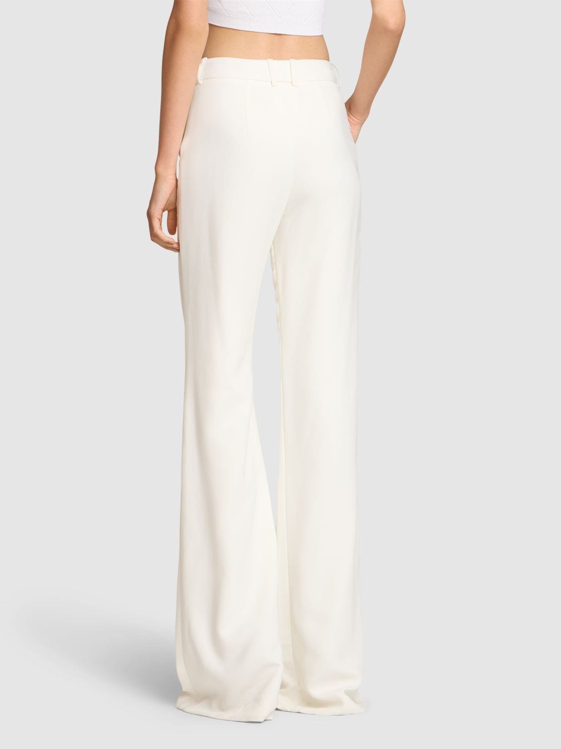 Shop Balmain Crepe Flared Pants In White