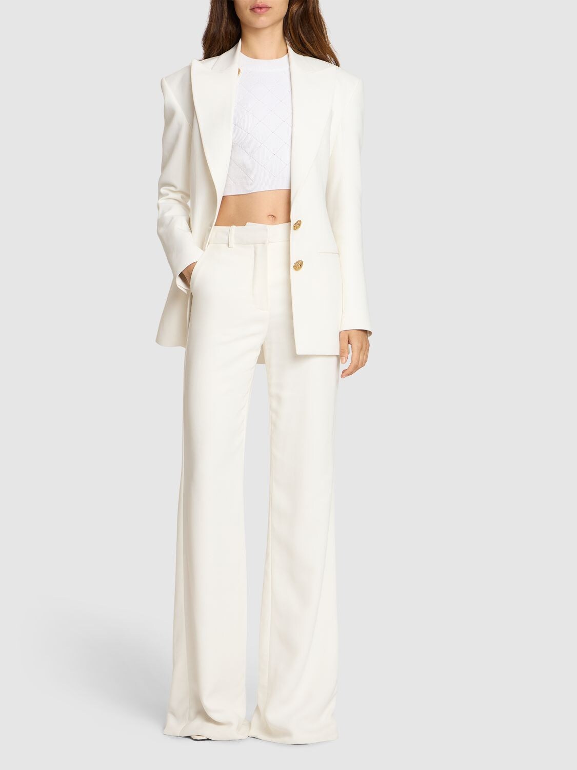 Shop Balmain Crepe Flared Pants In White