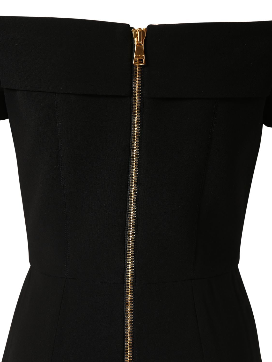 Shop Balmain Off-shoulder Flared Crepe Jumpsuit In Black