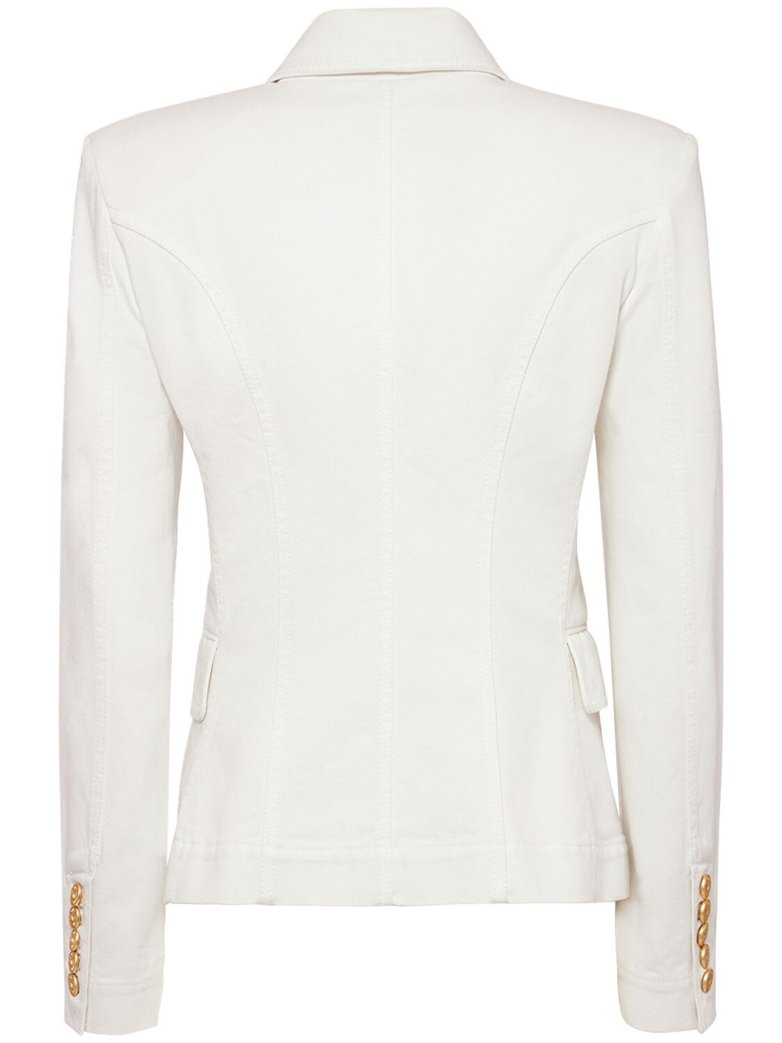 Shop Balmain Double Breast Denim Jacket In White