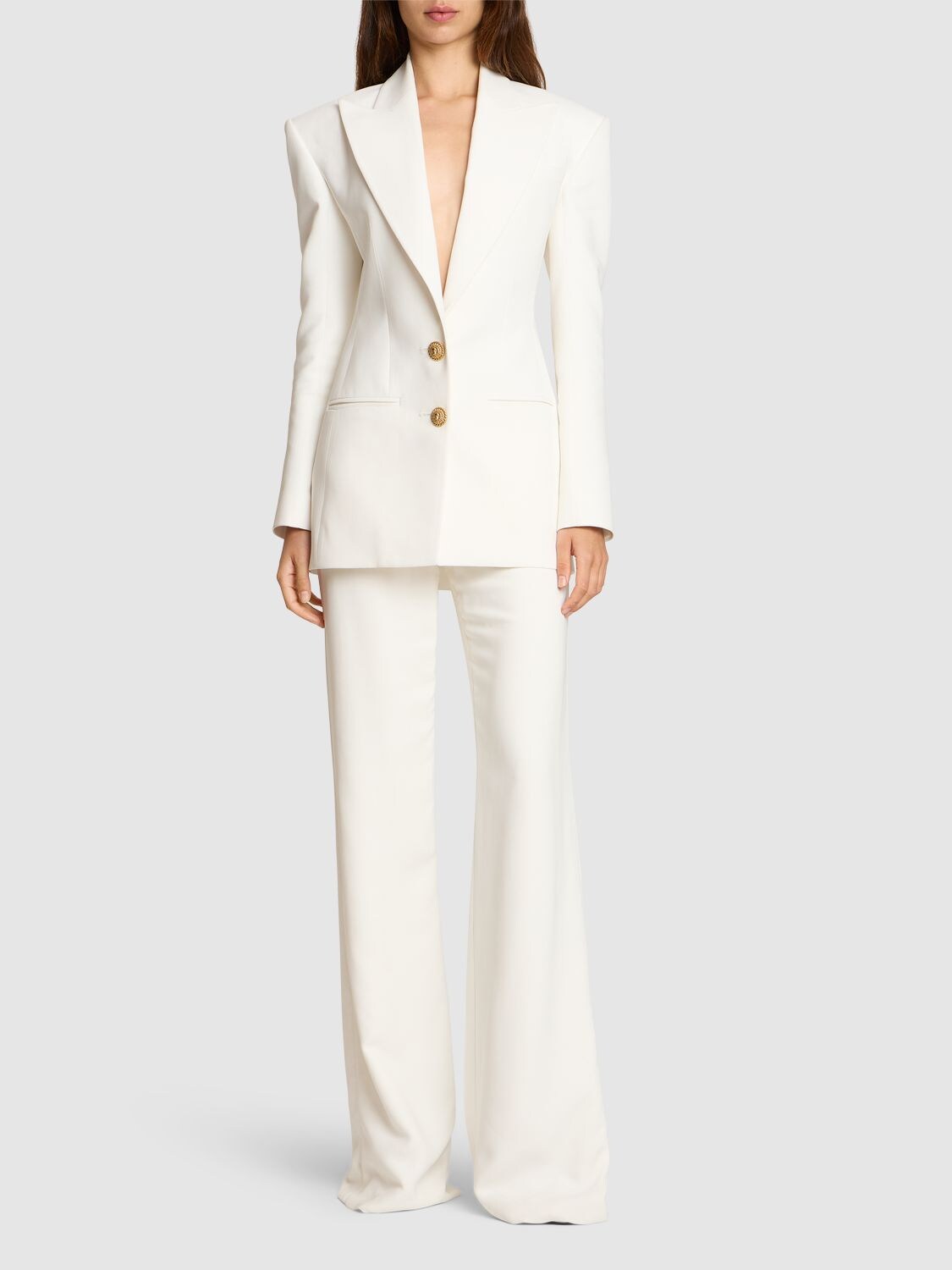 Shop Balmain Single Breast Fitted Crepe Jacket In White