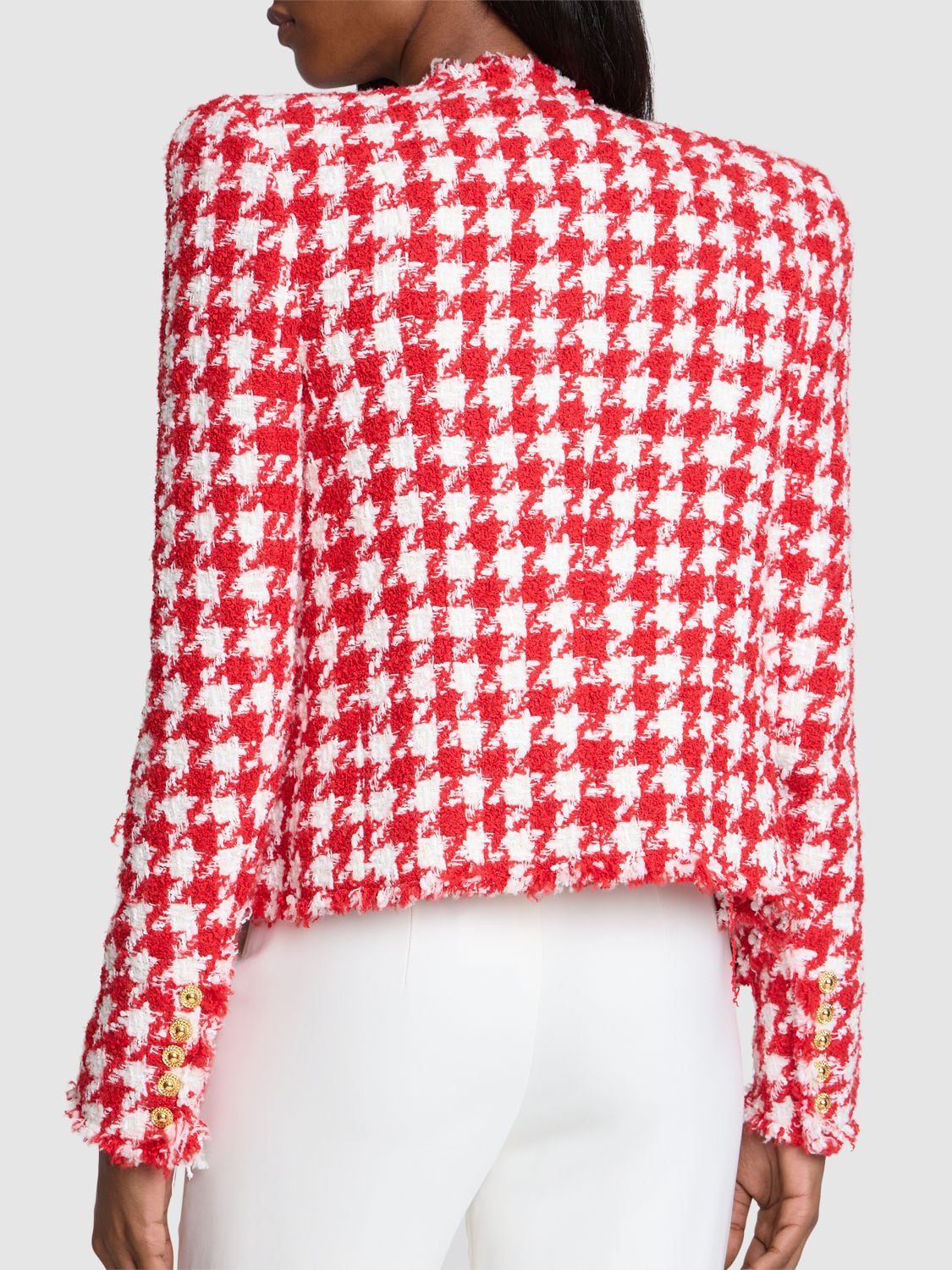 Shop Balmain Tweed Jacket In Red,white