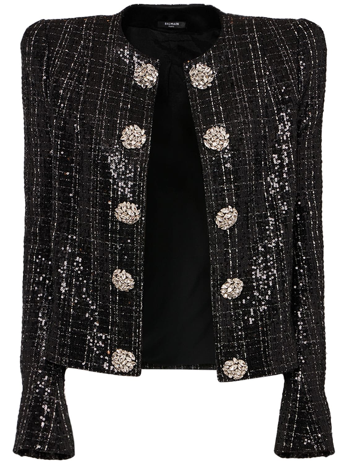 Balmain Glittered Tweed Jacket In Black