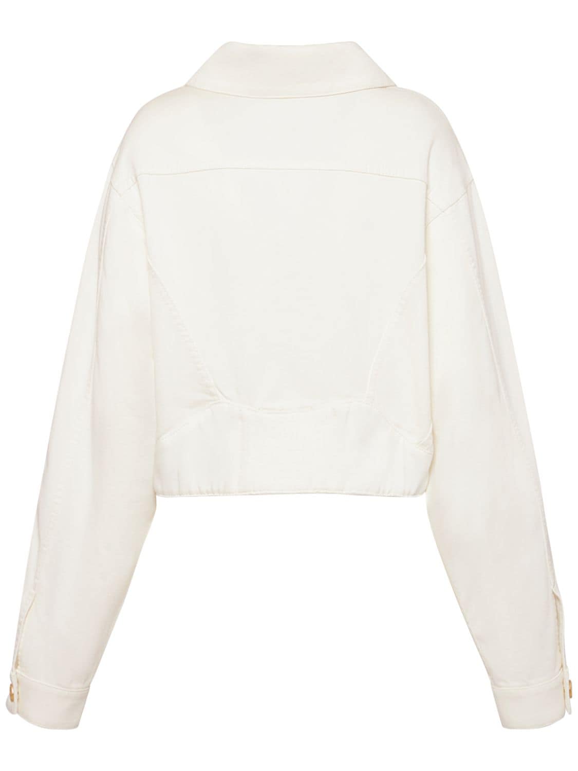 Shop Balmain Denim Cropped Jacket In White