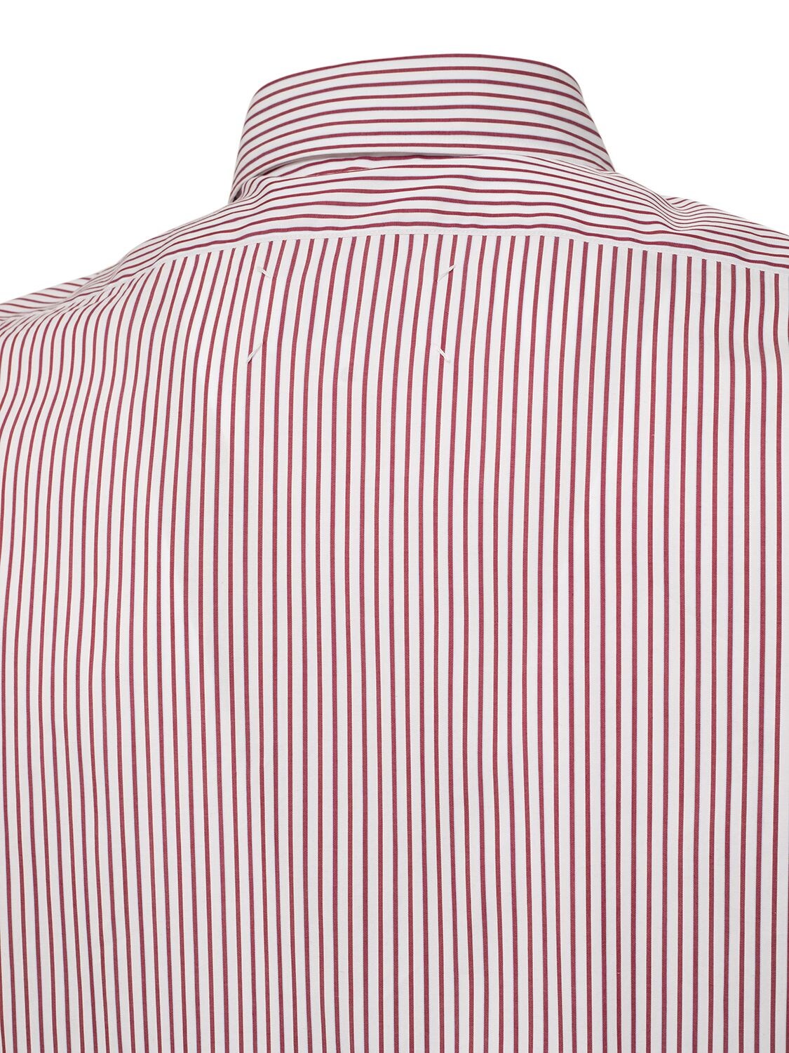Shop Maison Margiela Striped Cotton Short Sleeved Shirt In White,bordeaux