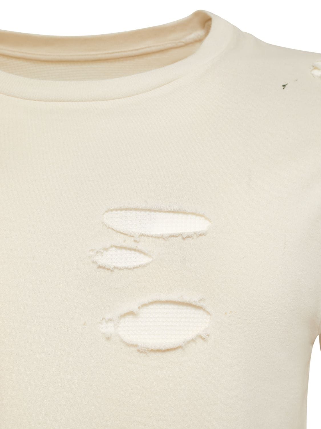Shop Maison Margiela Distressed Cotton Jersey T-shirt In Ecru