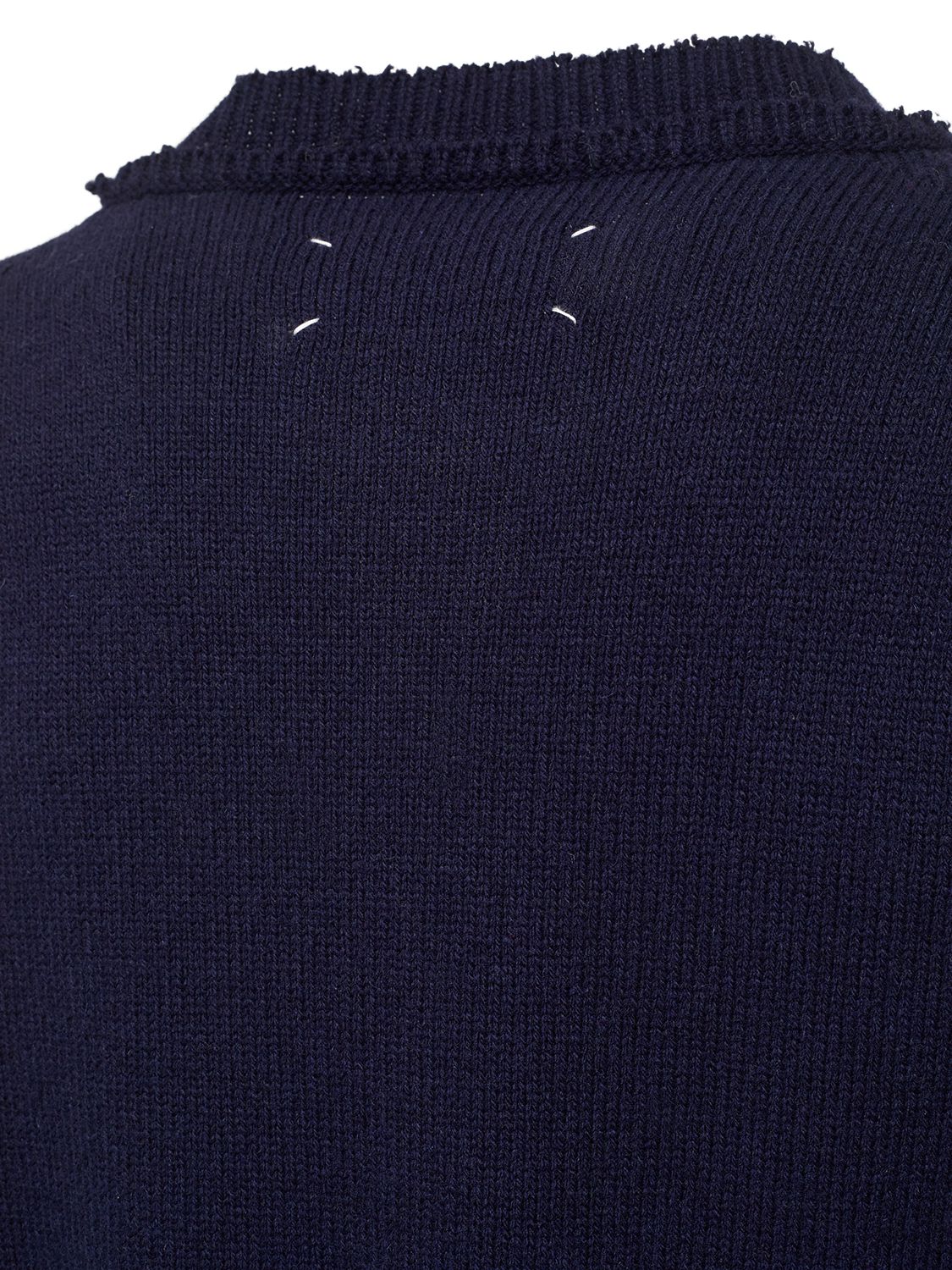 Shop Maison Margiela Wool Blend Shetland Knit Sweater In Navy