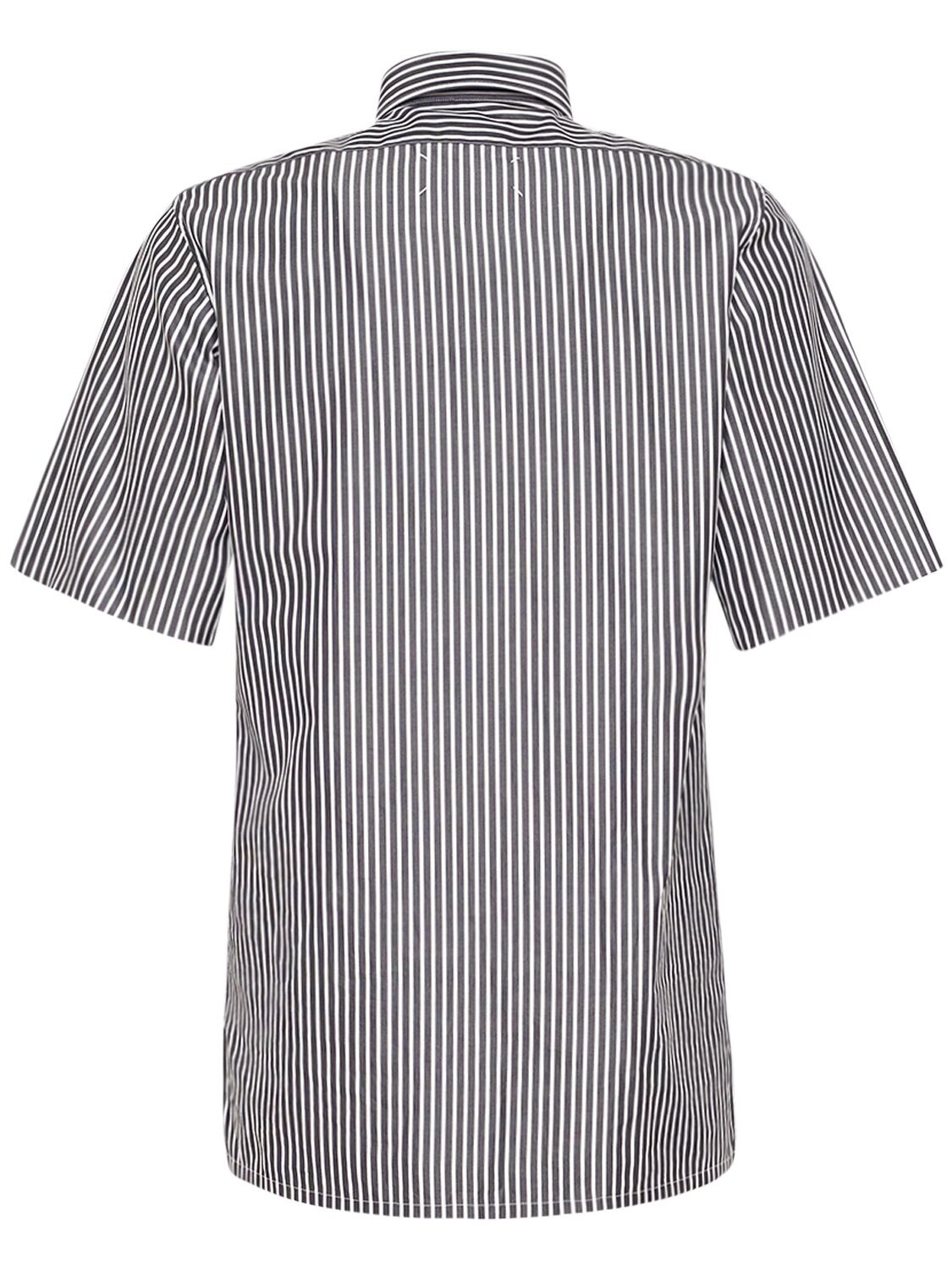 Shop Maison Margiela Striped Cotton Short Sleeved Shirt In Black,white