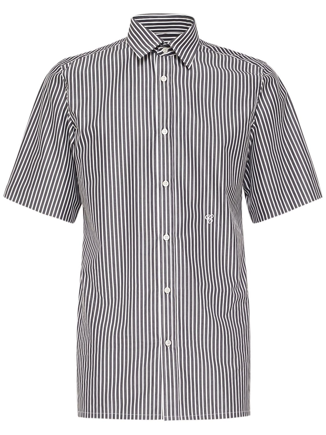 Image of Striped Cotton Short Sleeved Shirt